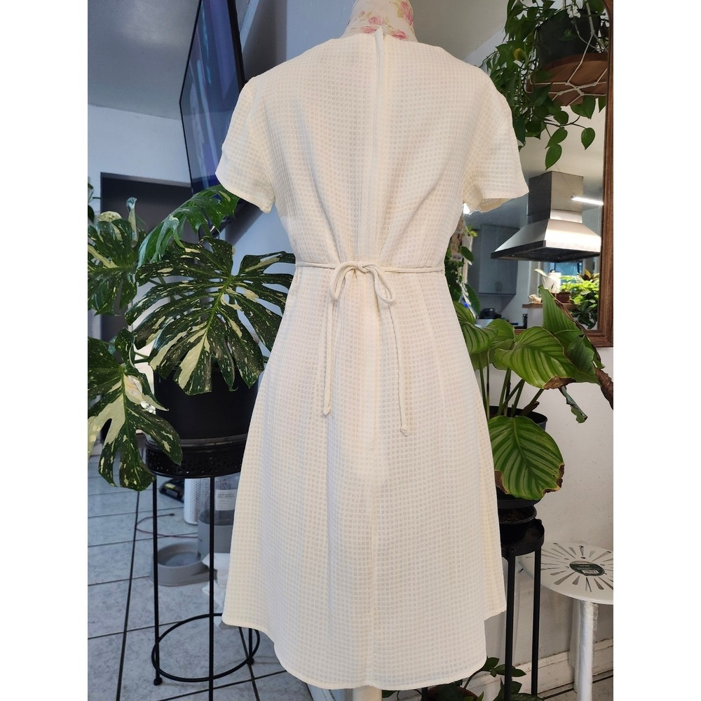 Vtg 90s Y2K A-List by Wrapper Dress Junior 9/10 Fits Small Cream Waffle Knit Mod - Picture 13 of 16